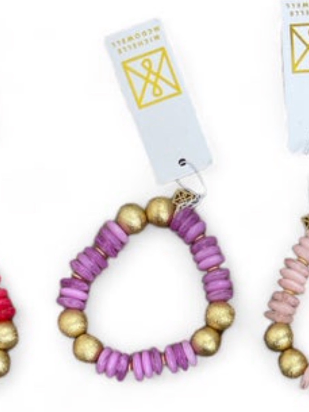 Purple Beaded Stretch Bracelet with Gold Accents